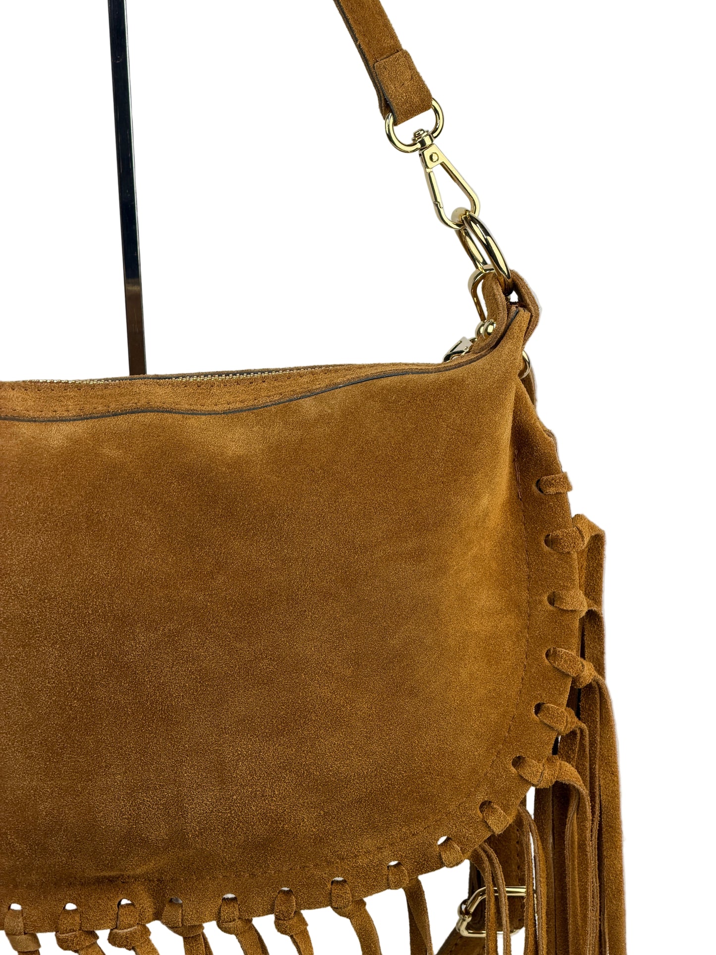 Borsa a tracolla in camoscio con frange - Cuoio in borsa a mano - EmilyHu LOVE