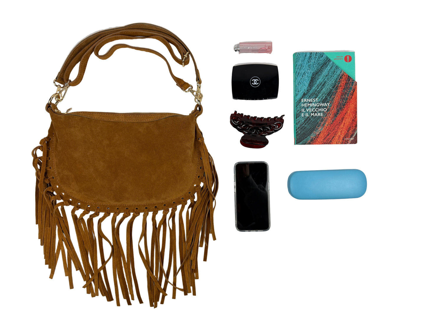 Borsa a tracolla in camoscio con frange - Cuoio in borsa a mano - EmilyHu LOVE