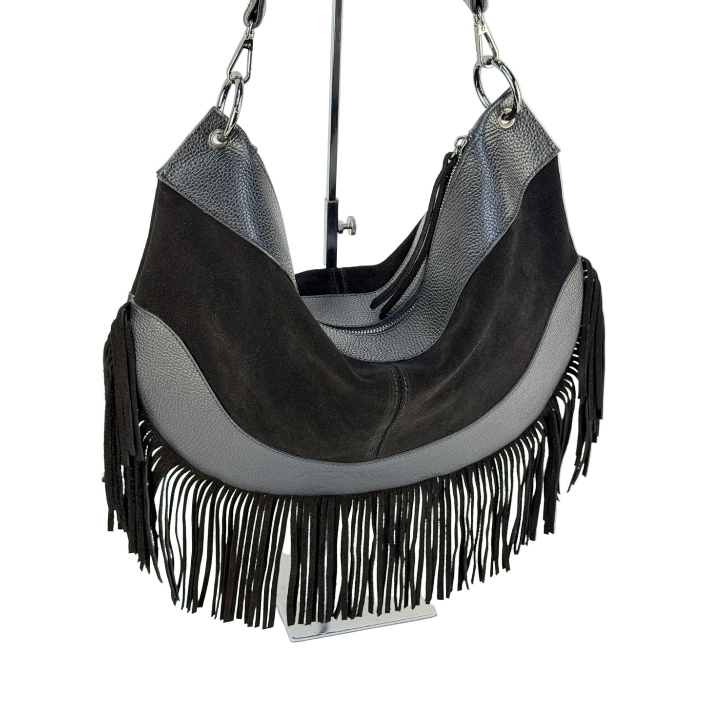 Borsa hobo con frange MAYA - Camoscio e pelle in Borsa Hobo - EmilyHu LOVE