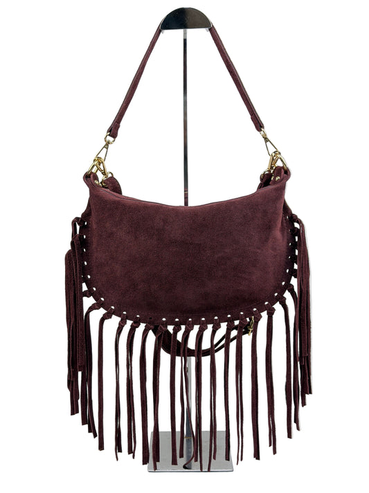Borsa a tracolla in camoscio con frange - Bordeaux in borsa a spalla - EmilyHu LOVE