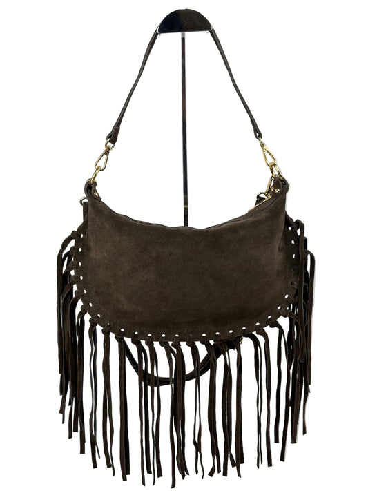 Borsa a tracolla in camoscio con frange - Marrone Scuro in borsa a spalla - EmilyHu LOVE