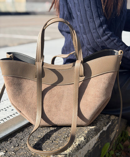 Borsa tote VENERE - Camoscio e pelle in borsa a spalla - EmilyHu LOVE