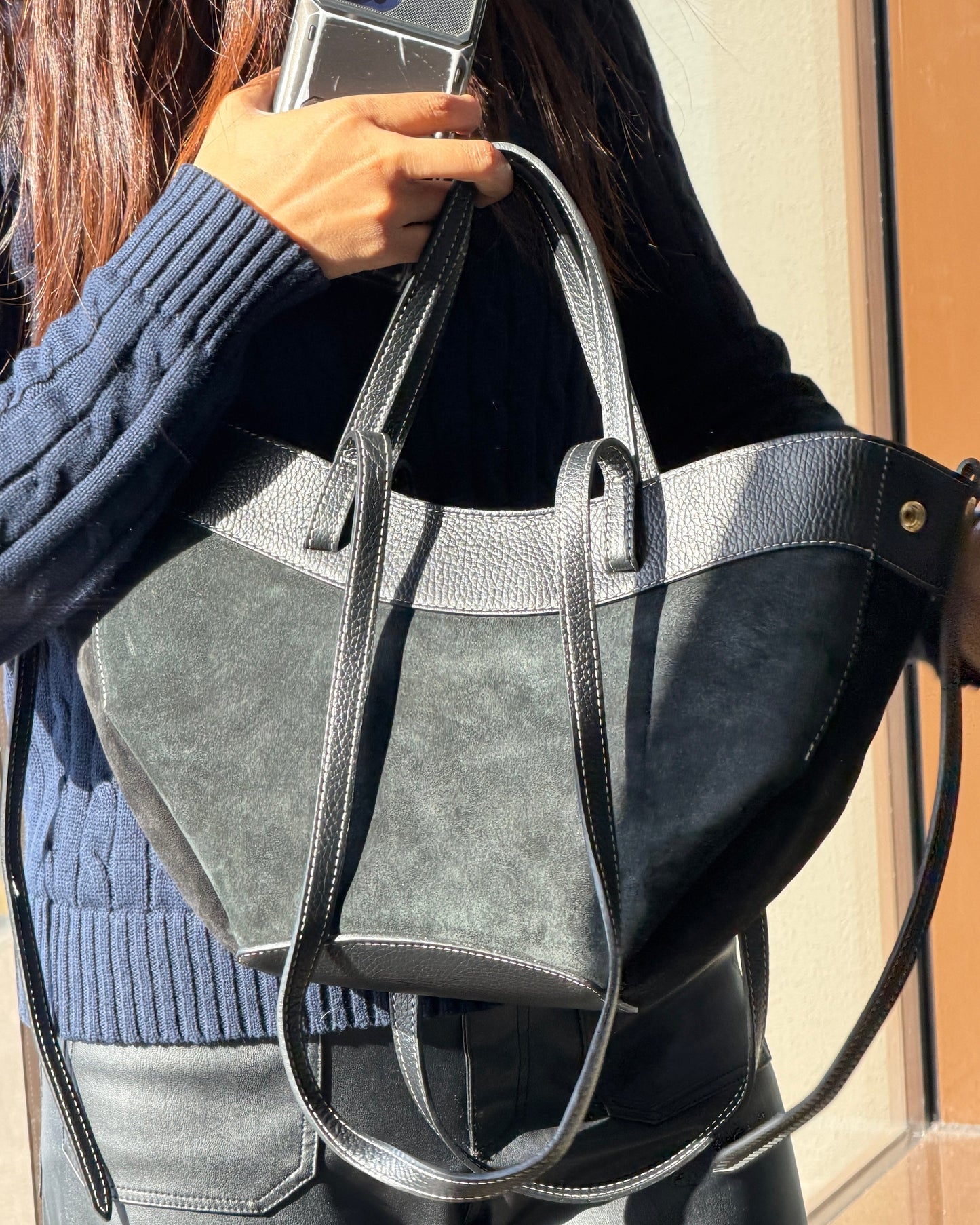 Borsa tote VENERE - Camoscio e pelle in borsa a spalla - EmilyHu LOVE