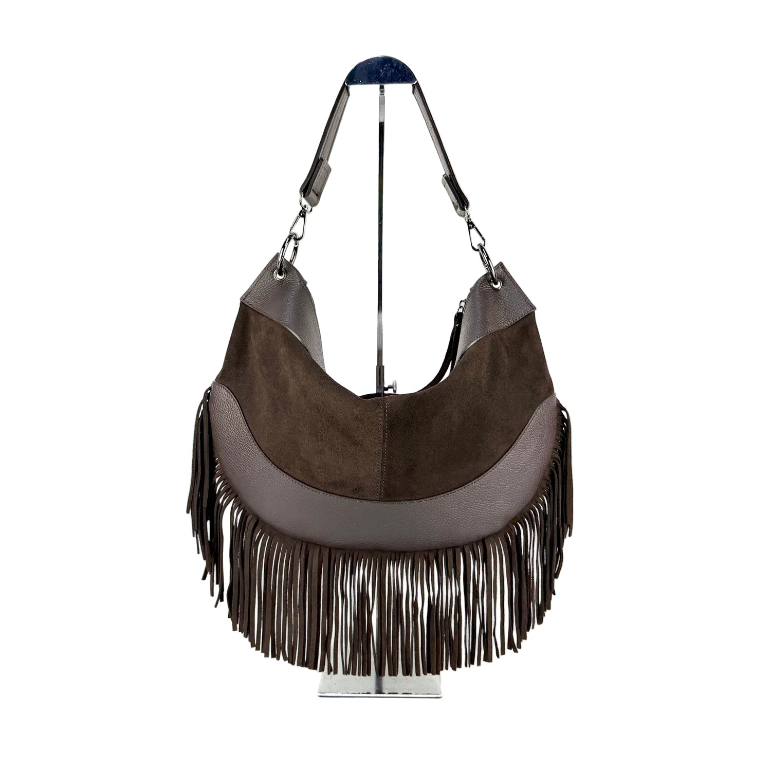 Borsa hobo con frange MAYA - Camoscio e pelle in Borsa Hobo - EmilyHu LOVE