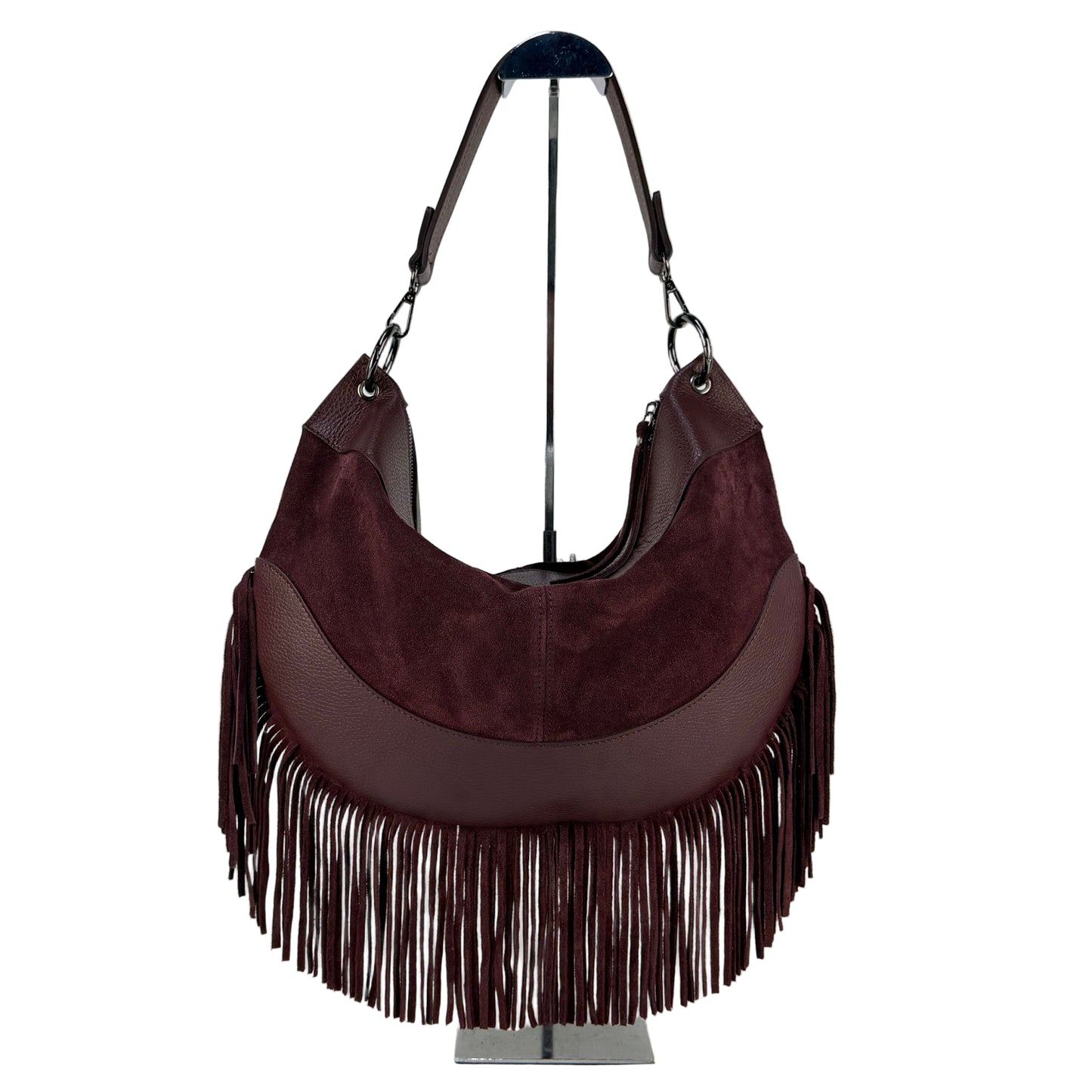 Borsa hobo con frange MAYA - Camoscio e pelle in Borsa Hobo - EmilyHu LOVE