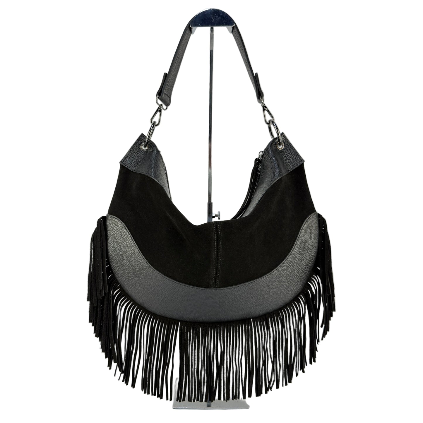 Borsa hobo con frange MAYA - Camoscio e pelle in Borsa Hobo - EmilyHu LOVE