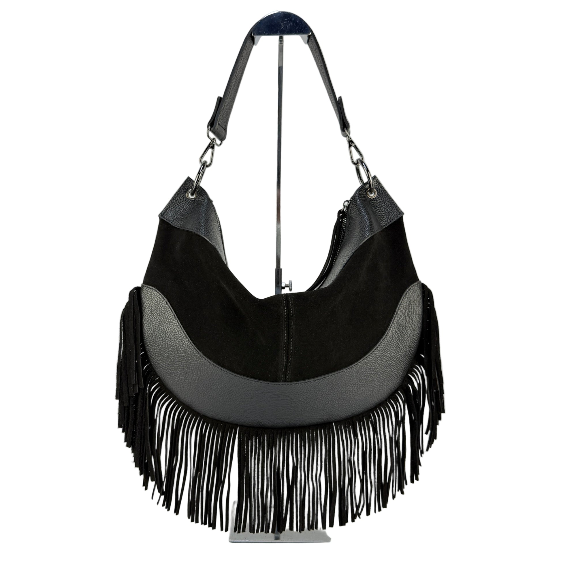Borsa hobo con frange MAYA - Camoscio e pelle in Borsa Hobo - EmilyHu LOVE