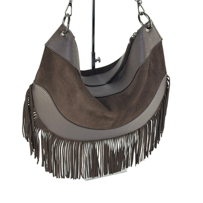 Borsa hobo con frange MAYA - Camoscio e pelle in Borsa Hobo - EmilyHu LOVE