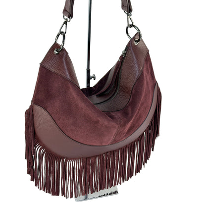 Borsa hobo con frange MAYA - Camoscio e pelle in Borsa Hobo - EmilyHu LOVE