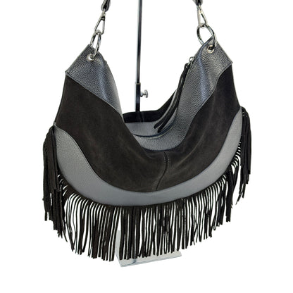 Borsa hobo con frange MAYA - Camoscio e pelle in Borsa Hobo - EmilyHu LOVE
