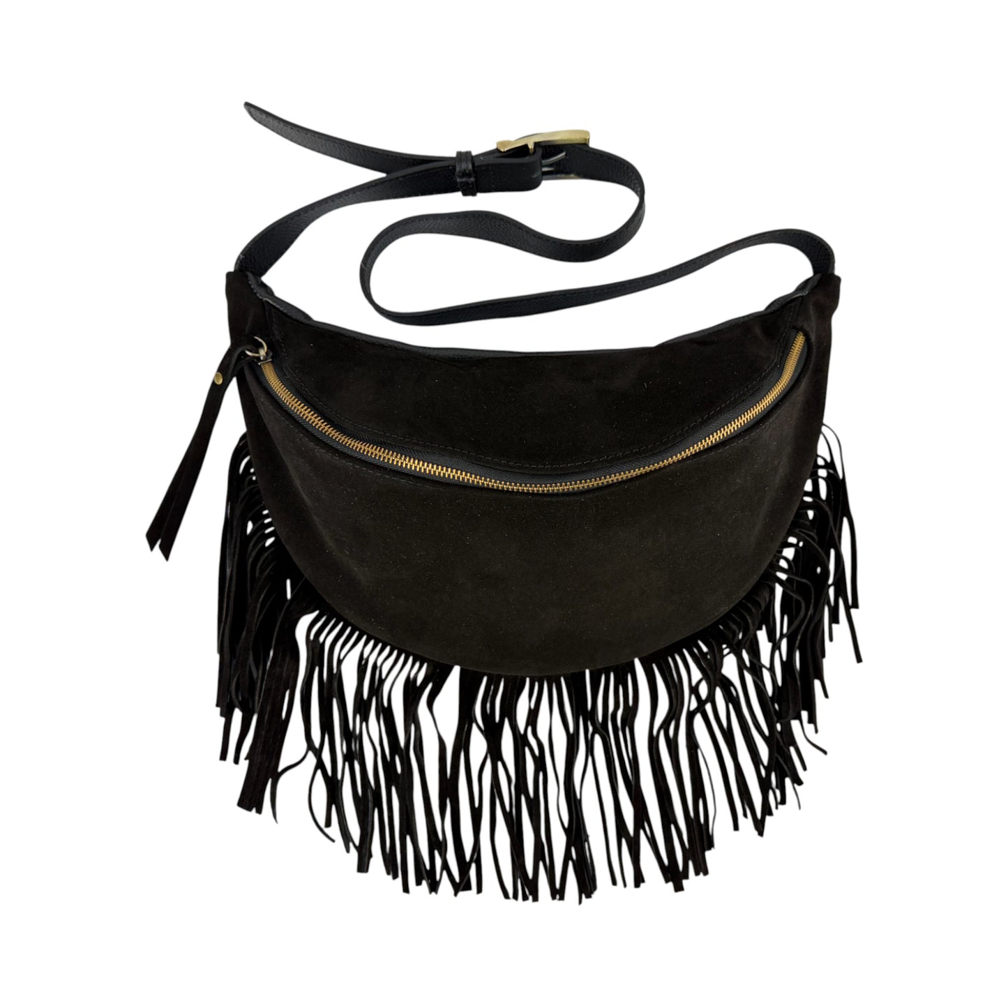 Marsupio con frange LUNA - Camoscio e pelle in borsa tracolla - EmilyHu LOVE