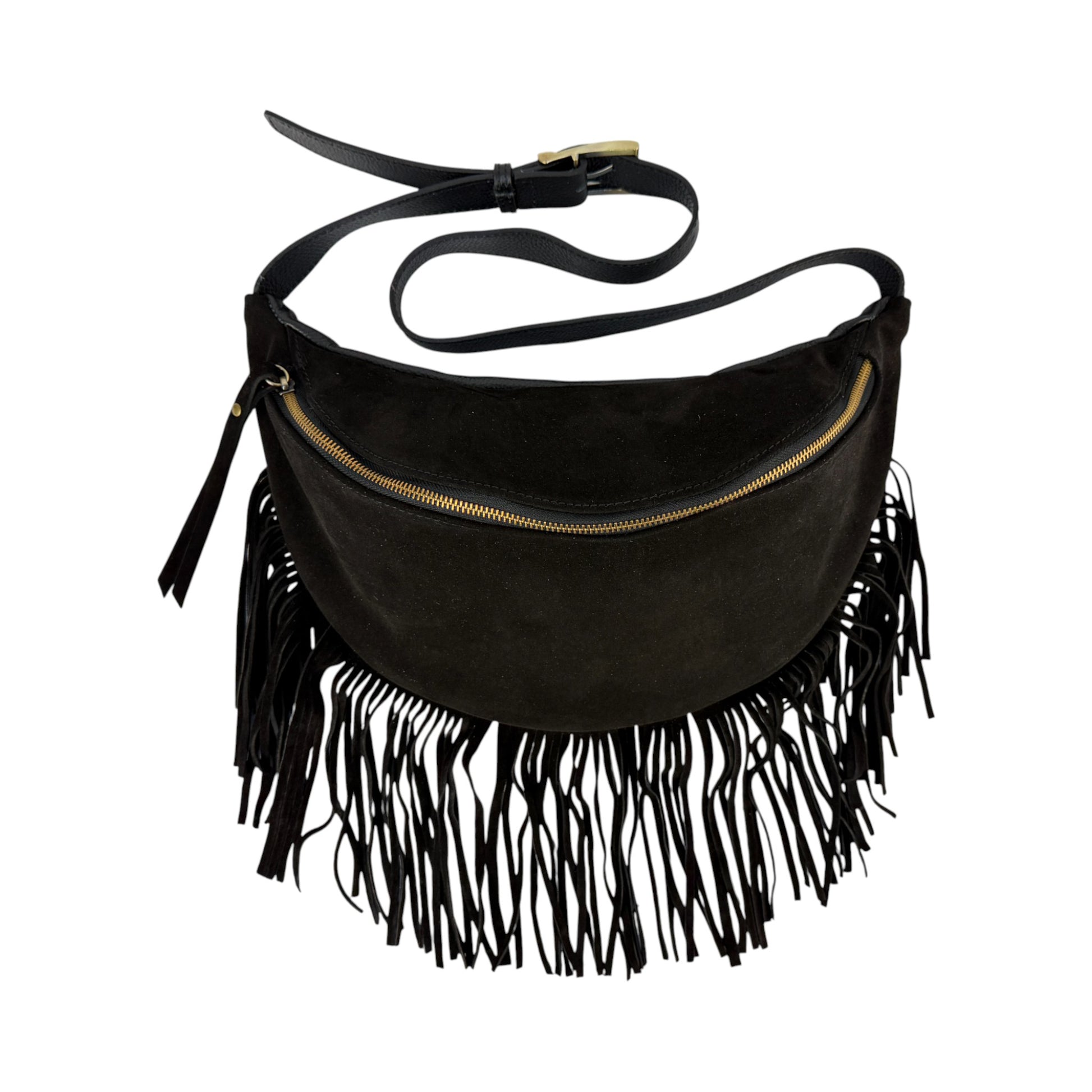 Marsupio con frange LUNA - Camoscio e pelle in borsa tracolla - EmilyHu LOVE