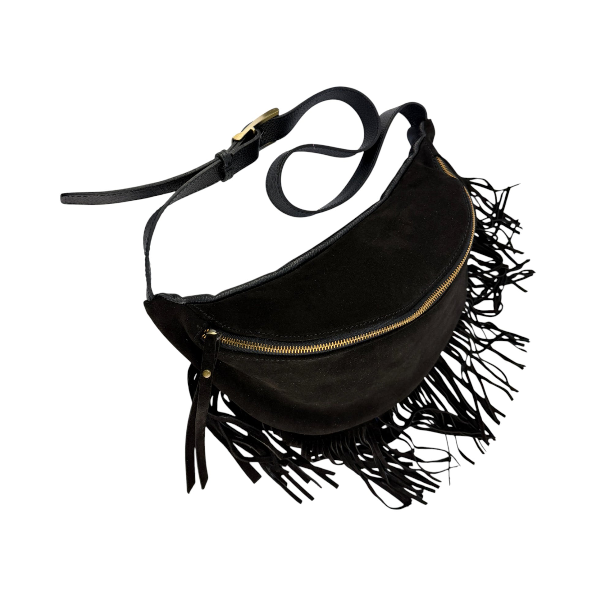 Marsupio con frange LUNA - Camoscio e pelle in borsa tracolla - EmilyHu LOVE