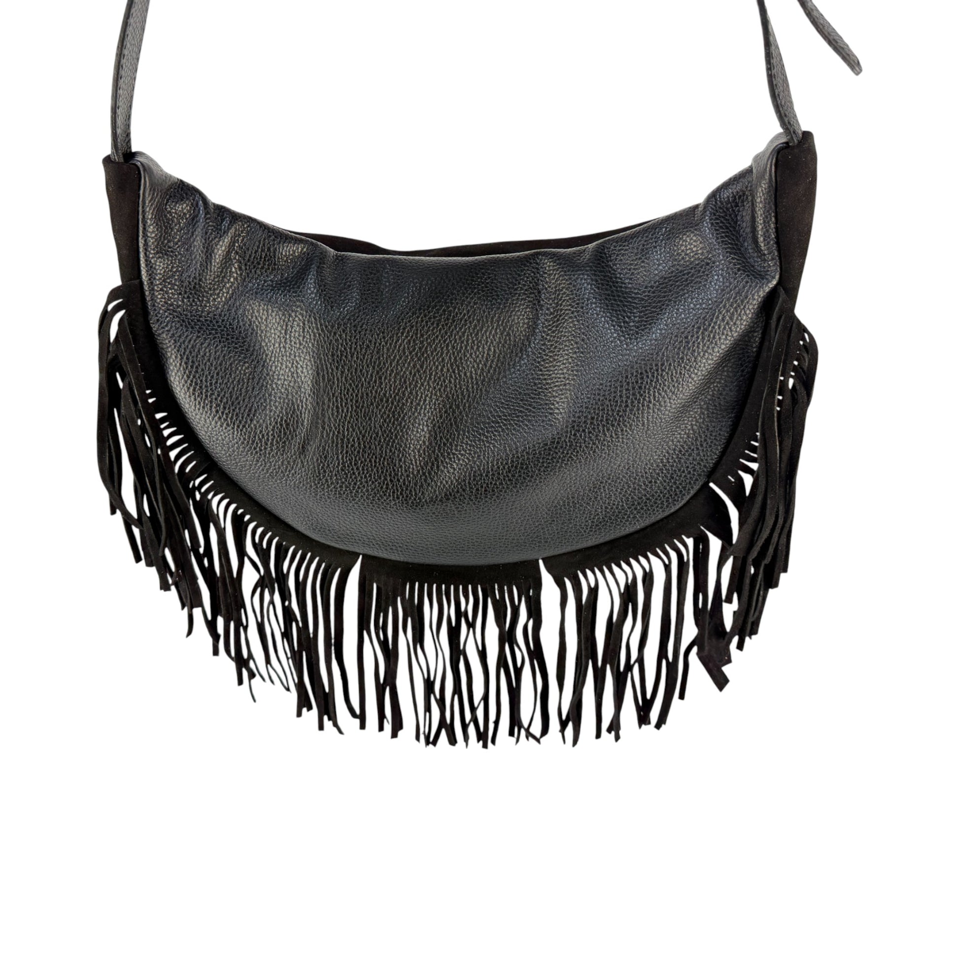 Marsupio con frange LUNA - Camoscio e pelle in borsa tracolla - EmilyHu LOVE