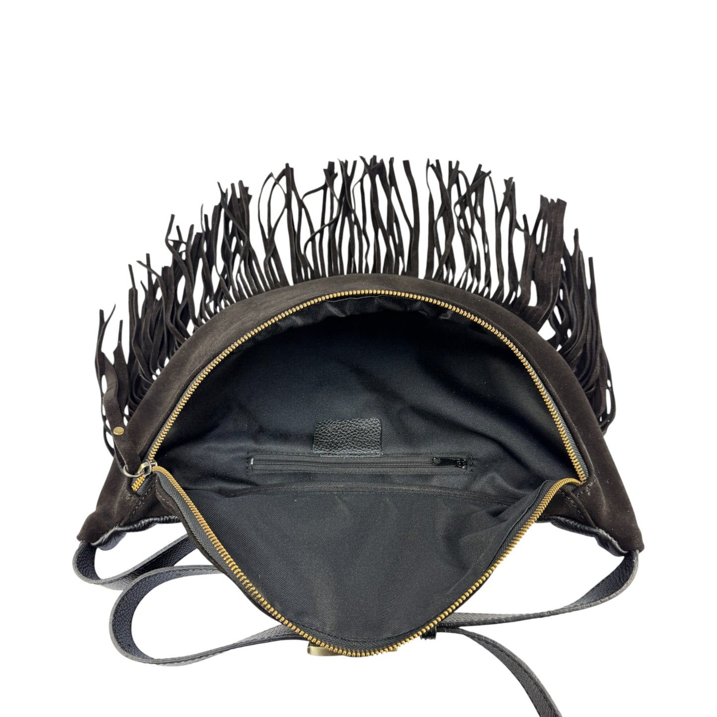 Marsupio con frange LUNA - Camoscio e pelle in borsa tracolla - EmilyHu LOVE