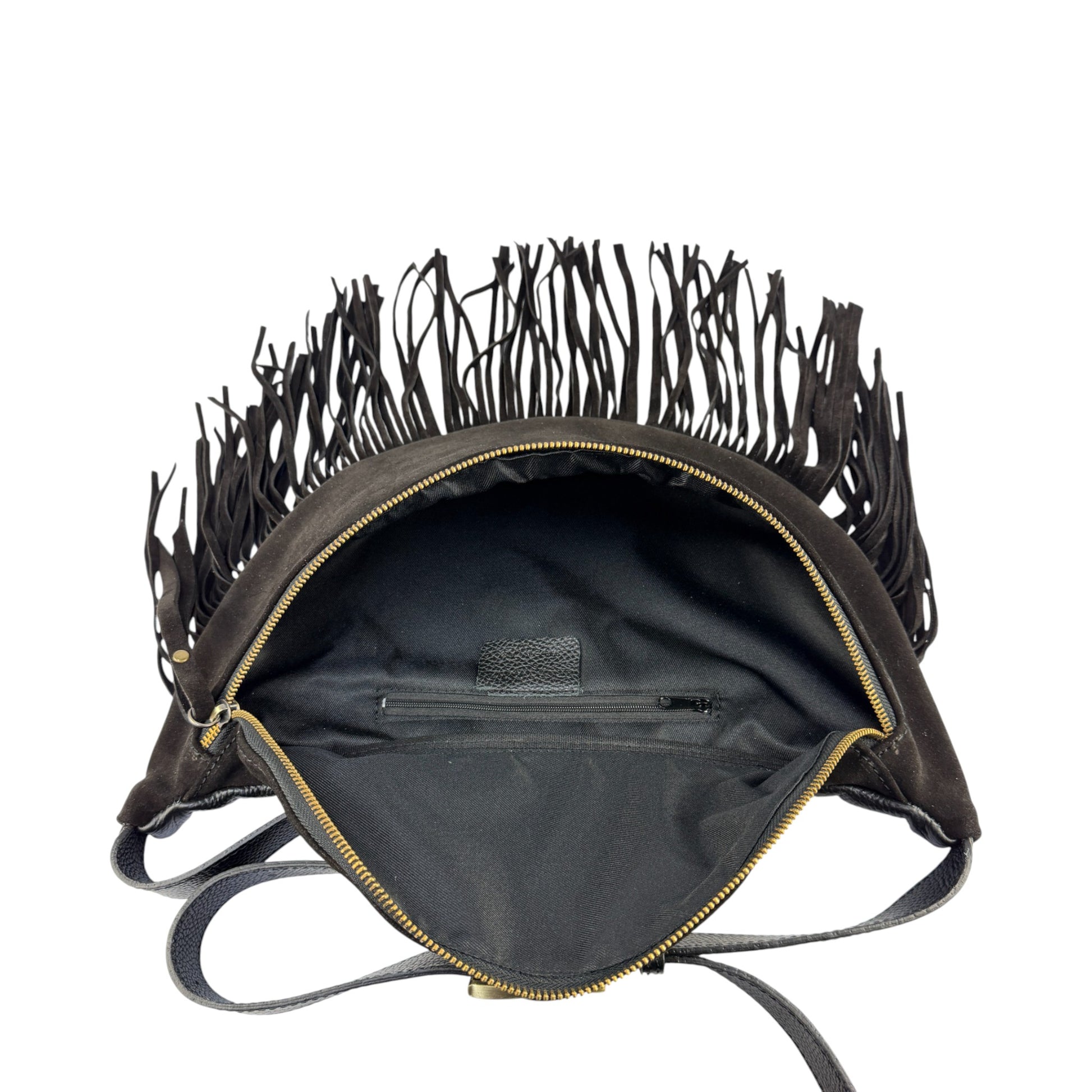 Marsupio con frange LUNA - Camoscio e pelle in borsa tracolla - EmilyHu LOVE