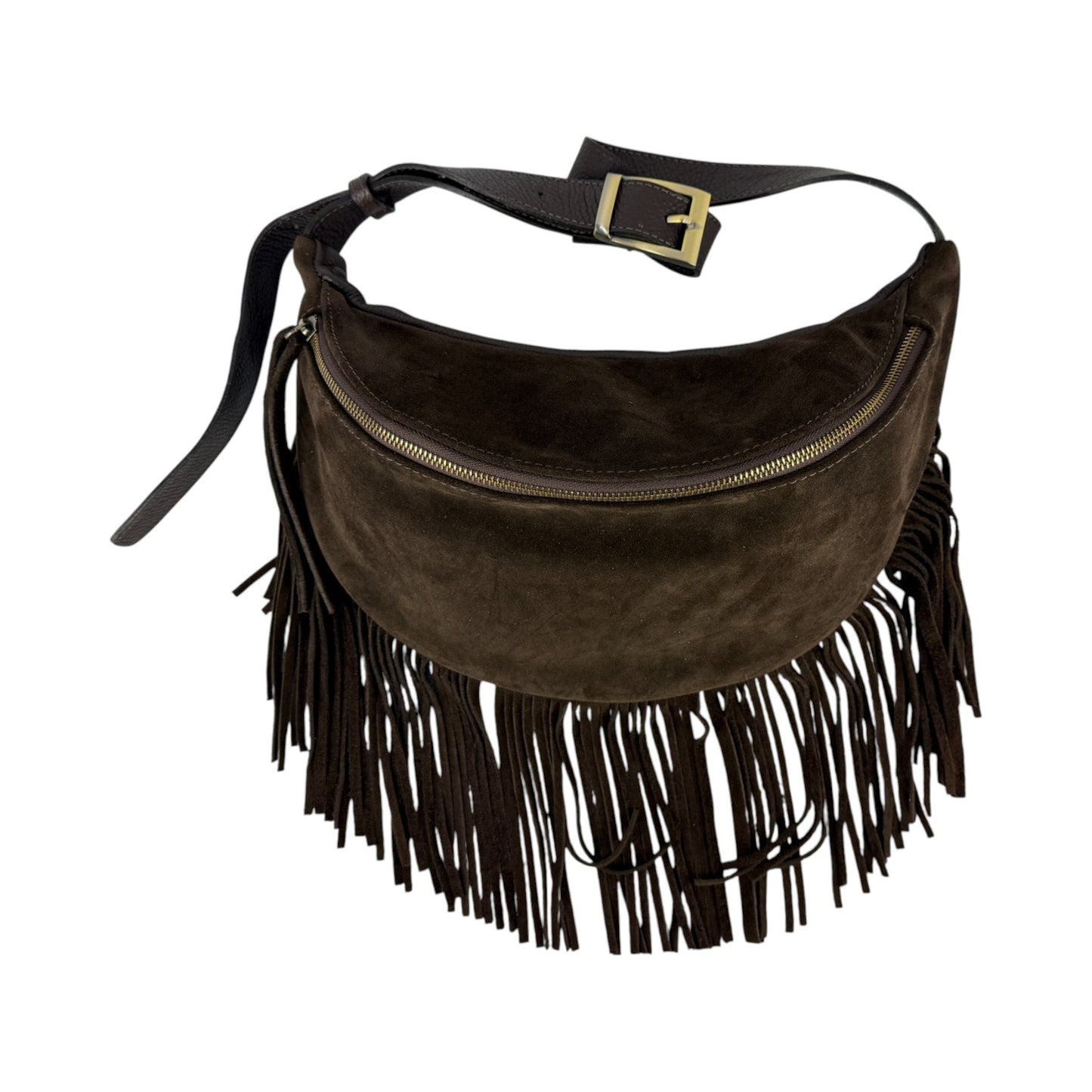 Marsupio con frange LUNA - Camoscio e pelle in borsa tracolla - EmilyHu LOVE