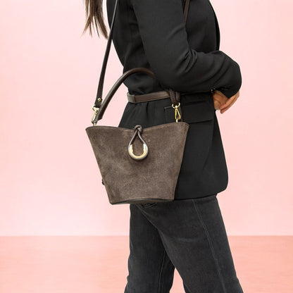 Borsa secchiello STELLA - Camoscio e pelle in borsa tote - EmilyHu LOVE