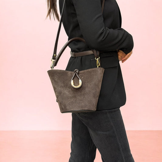 Borsa secchiello STELLA - Camoscio e pelle in borsa tote - EmilyHu LOVE