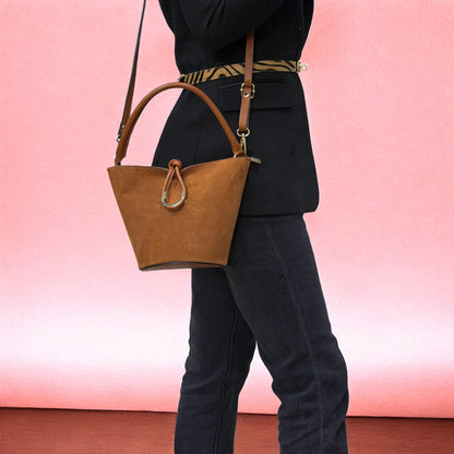 Borsa secchiello STELLA - Camoscio e pelle in borsa tote - EmilyHu LOVE