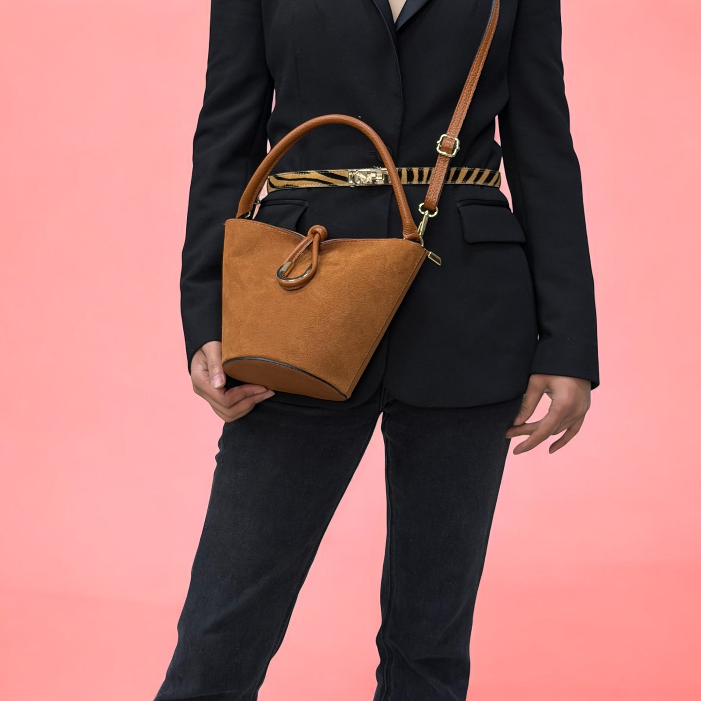 Borsa secchiello STELLA - Camoscio e pelle in borsa tote - EmilyHu LOVE