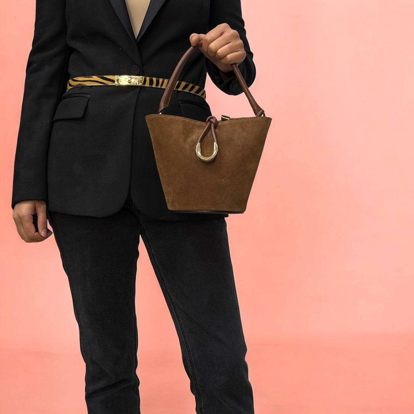 Borsa secchiello STELLA - Camoscio e pelle in borsa tote - EmilyHu LOVE